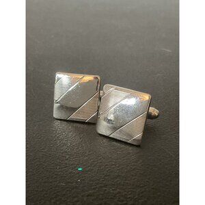 Vintage Square Silver-Tone Diagonal Striped Cufflinks For Men